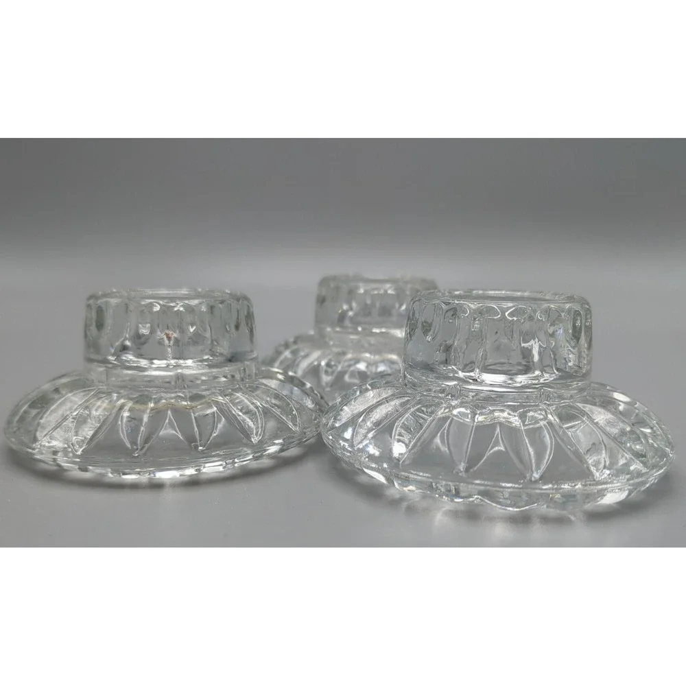 Vintage KIG Malaysia Pressed Glass Taper Candle Holders Set of 3 Scalloped 3.5